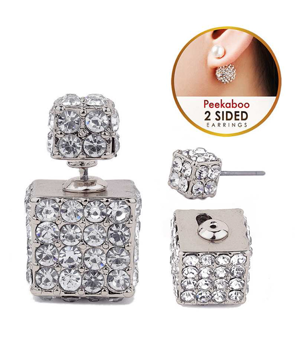 Crystal cube double sided front and back earring