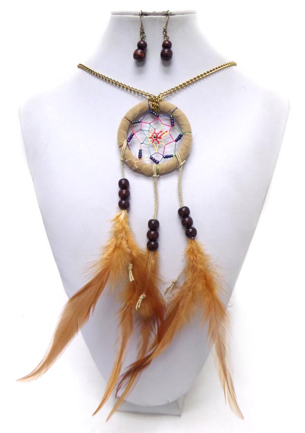 Dreamcatcher with feather drop necklace set