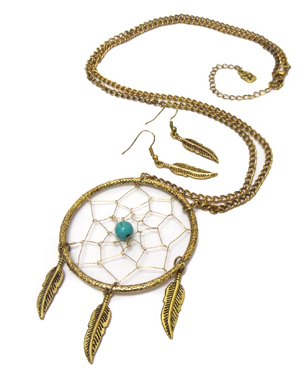 Dreamcatcher pendant long necklace set