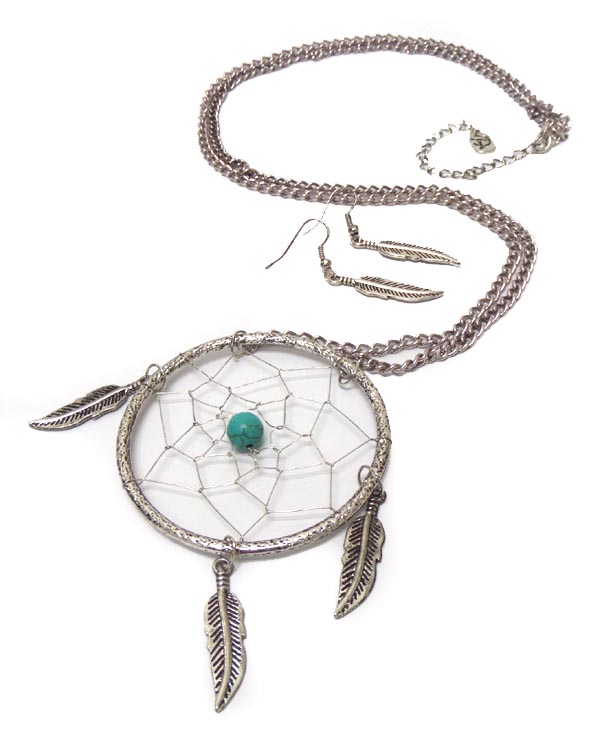 Dreamcatcher pendant long necklace set