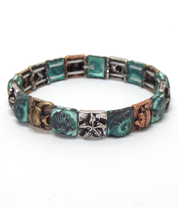 Textured metal sealife theme bracelet
