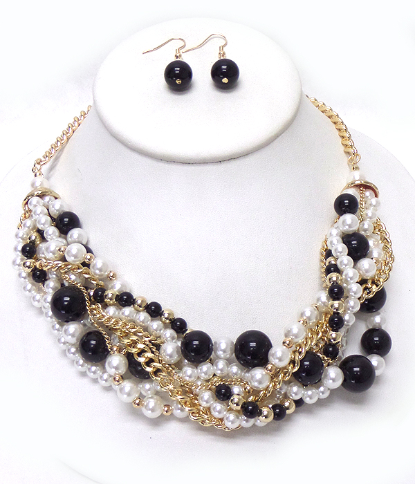 Braided pearls chain necklace set
