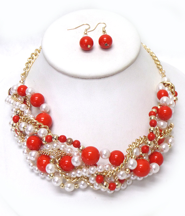 Braided pearls chain necklace set