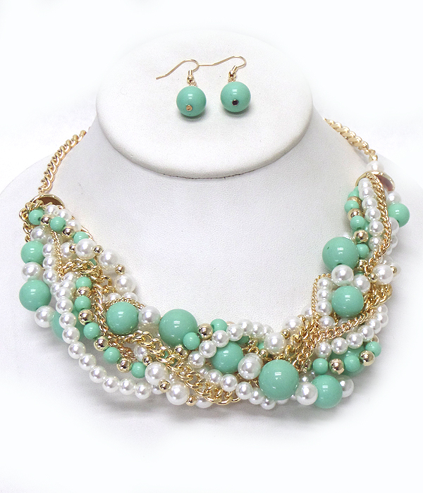 Braided pearls chain necklace set