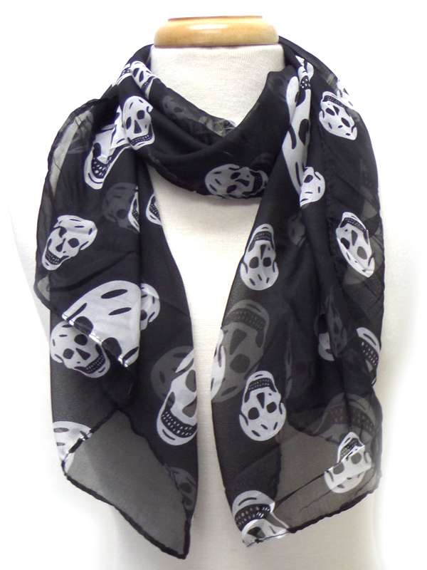 Skull print fashion chiffon scarf