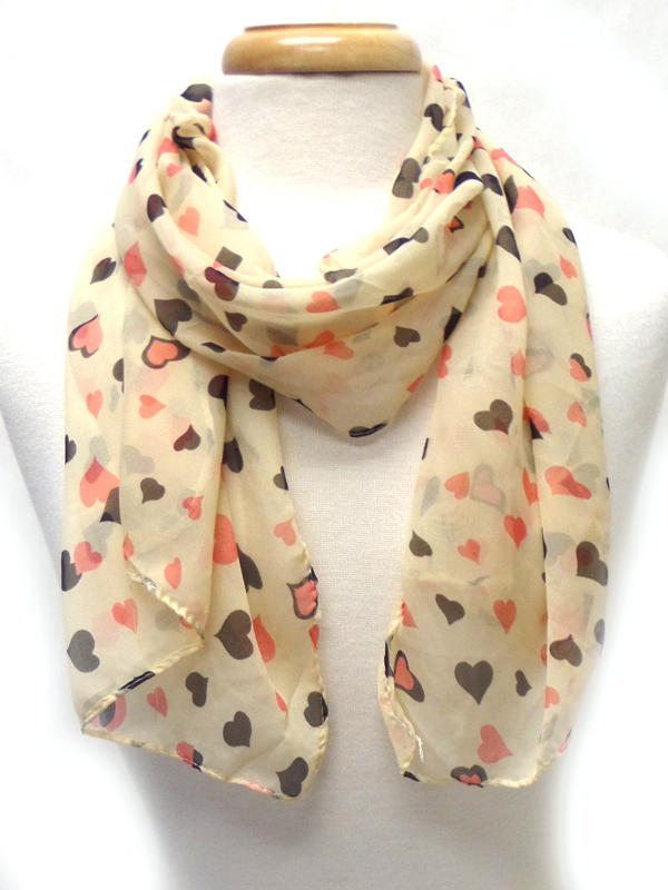 Heart print fashion chiffon scarf