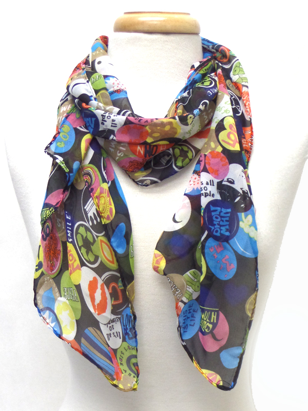 Fun mixed cartoon print fashion chiffon scarf