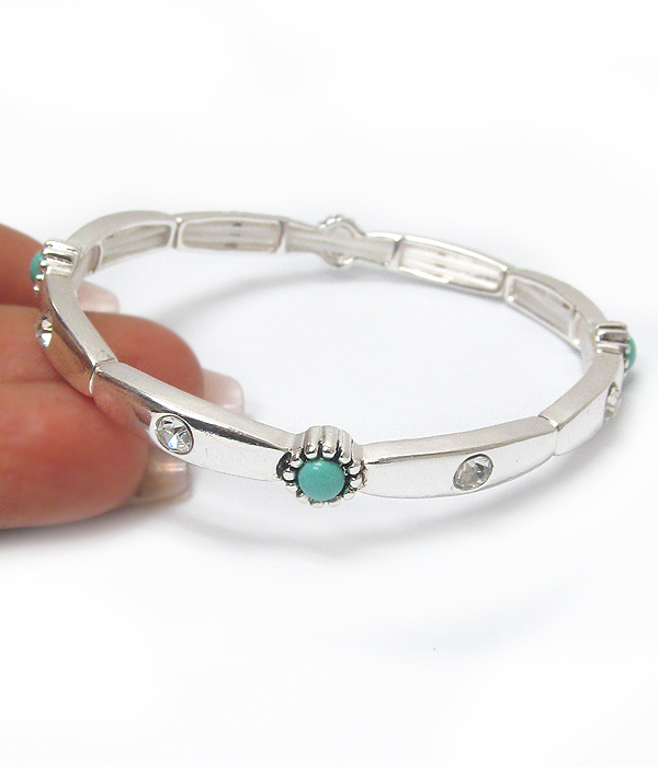 Textured metal and turquoise accent stackable stretch bracelet