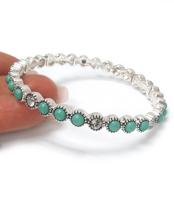 Textured metal and turquoise accent stackable stretch bracelet
