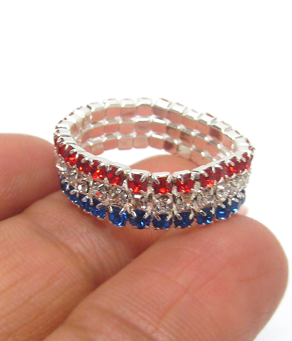 Amrican flag rhinestone stretch ring