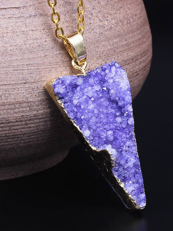 Gold wrap semi precious druzy stone pendant necklace - triangle
