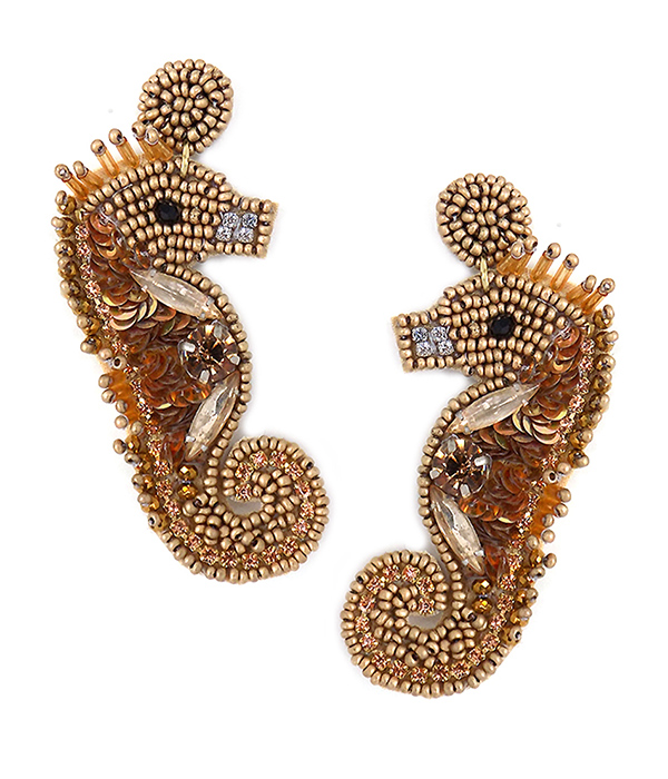 SEALIFE THEME HANDMADE MULTI SEEDBEAD EARRING - SEA HORSE