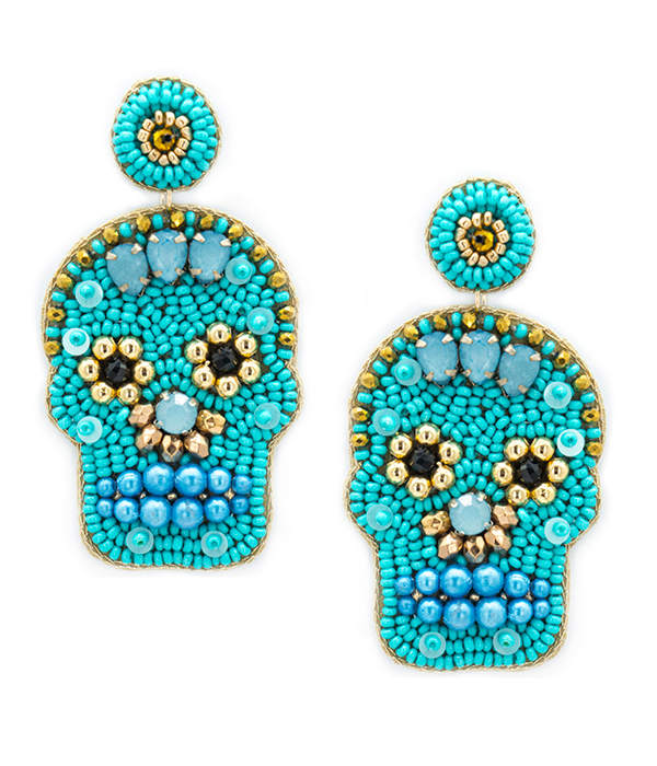 HANDMADE MULTI SEEDBEAD SUGARSKULL EARRING