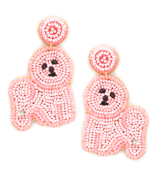 HANDMADE PET LOVERS THEME MULTI SEEDBEAD EARRING - BICHON