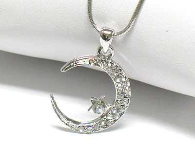 Made in korea whitegold plating crystal crescent and star pendant necklace