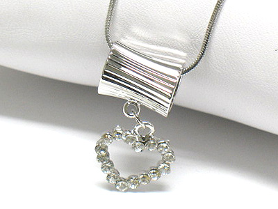 Made in korea whitegold plating crystal heart dangle metal tube pendant necklace