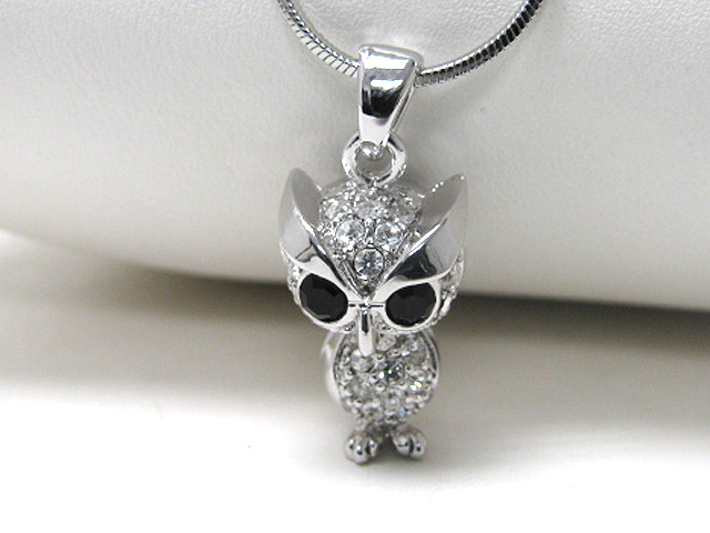 Made in korea whitegold plating crystal stud owl pendant necklace