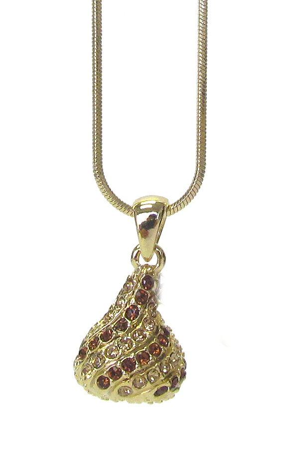 WHITEGOLD PLATING CRYSTAL STUD ICE CHOCOLATE PENDANT NECKLACE -valentine