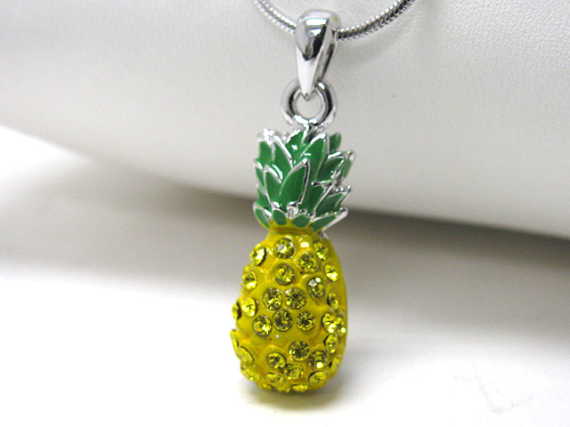 Made in korea whitegold plating crystal stud metal epoxy pineapple pendant necklace