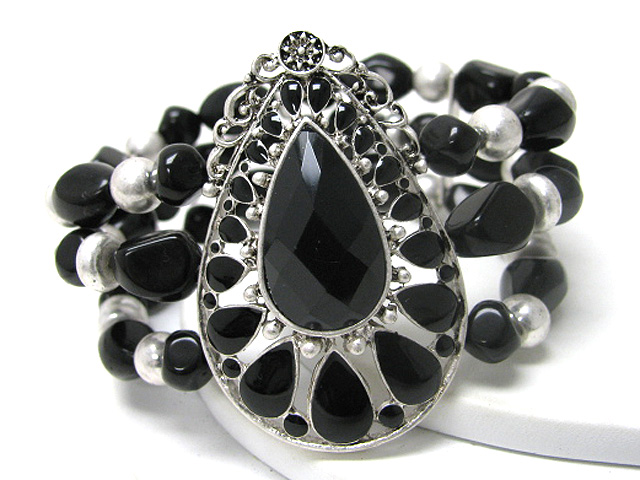 Enamel deco oval disk and multi beads stretch bracelet?