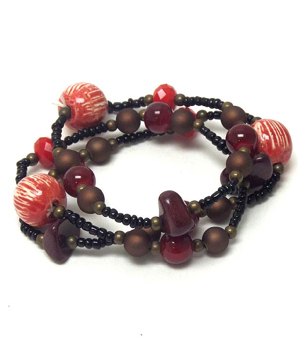 Multi seed bead mix stretch bracelet set of 3