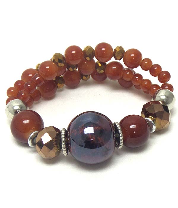 Ceramic ball accent multi chain stretch bracelet