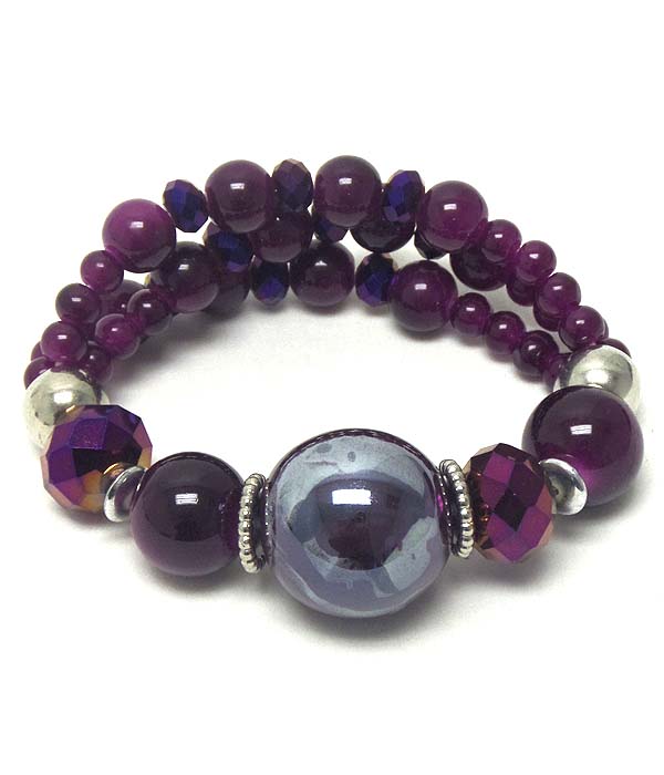 Ceramic ball accent multi chain stretch bracelet