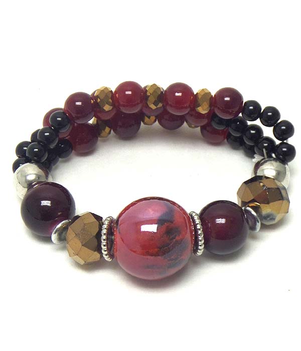 Ceramic ball accent multi chain stretch bracelet