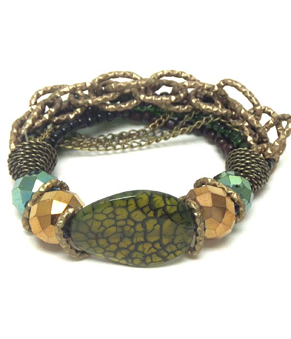 Natural stone and multi chain mix stretch bracelet