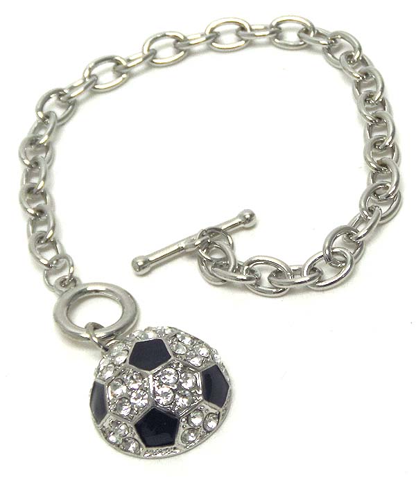 Premier electro plating crystal and epoxy soccer ball charm toggle bracelet