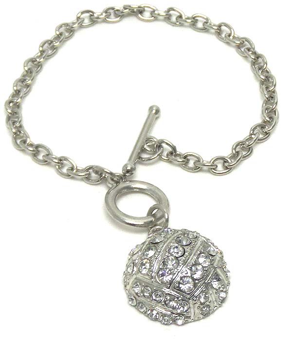 Premier electro plating crystal volleyball charm toggle bracelet
