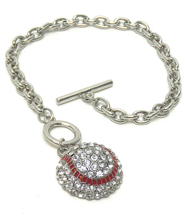 Premier electro plating crystal baseball charm toggle bracelet
