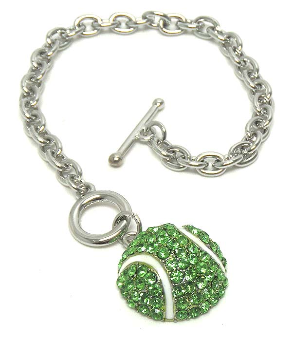 Premier electro plating crystal tennis ball charm toggle bracelet