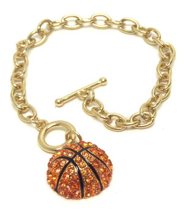 Premier electro plating crystal basketball charm toggle bracelet