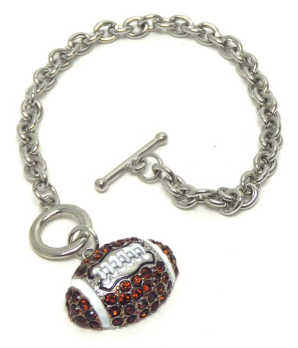Premier electro plating crystal and epoxy football charm toggle bracelet