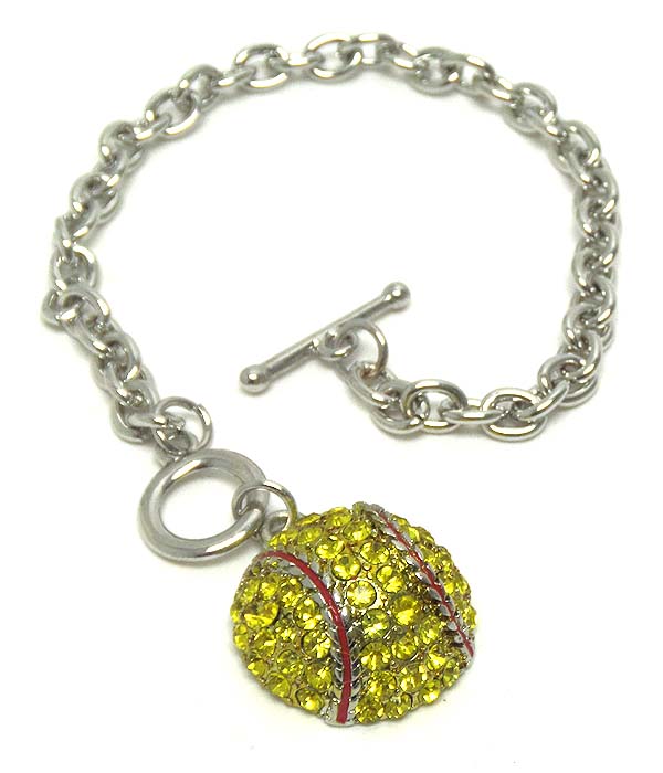 Premier electro plating crystal softball charm toggle bracelet