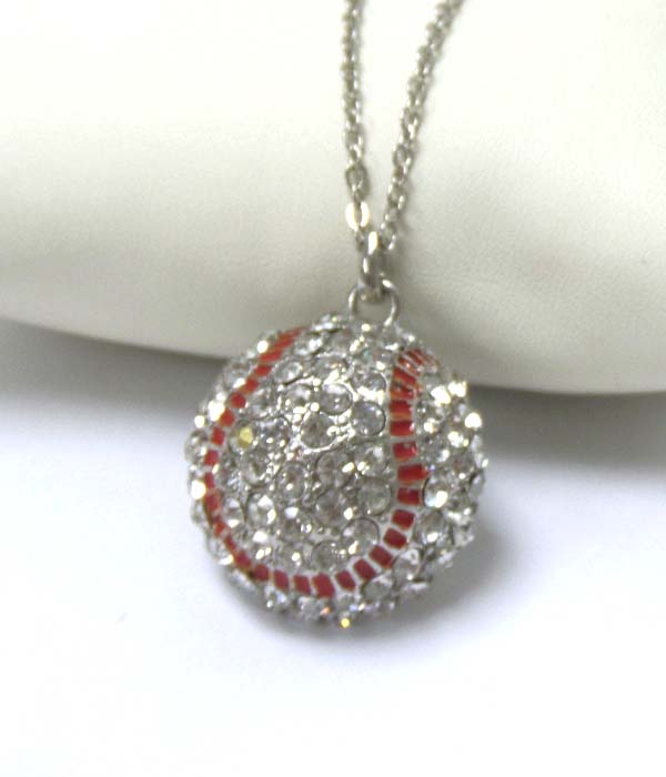 Premier electro plating crystal baseball pendant necklace