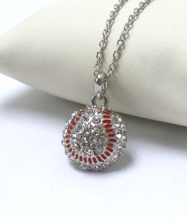 Premier electro plating crystal baseball pendant necklace