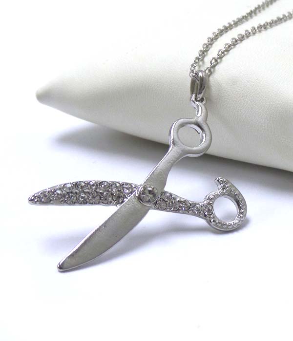 Premier electro plating crystal scissor pendant necklace