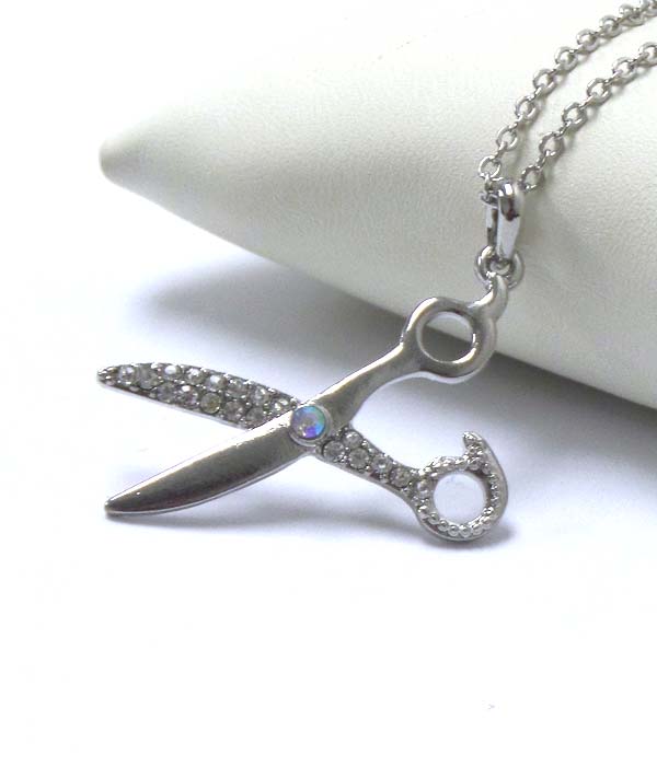 Premier electro plating crystal scissor pendant necklace