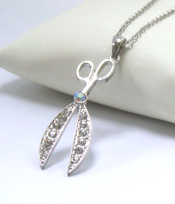 Premier electro plating crystal scissor pendant necklace