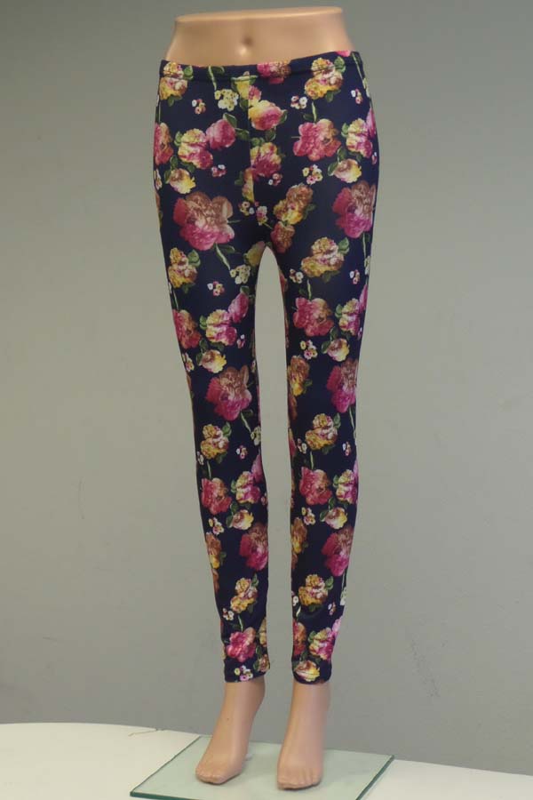 Multi floral pattern elastic leggings