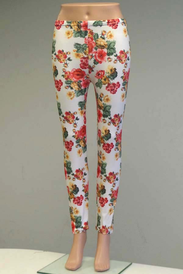 Multi floral pattern elastic leggings