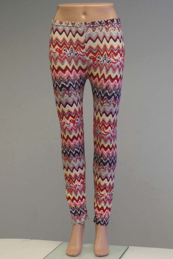 Chevron wave pattern elastic leggings