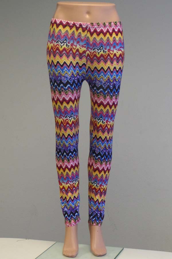 Chevron wave pattern elastic leggings