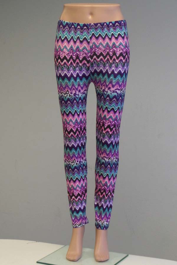 Chevron wave pattern elastic leggings
