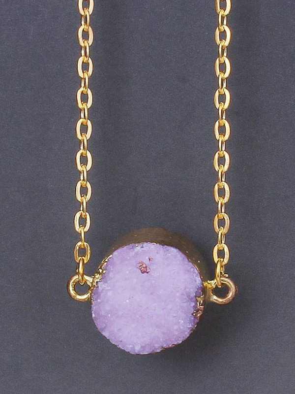 Gold wrap semi precious druzy stone pendant necklace - round