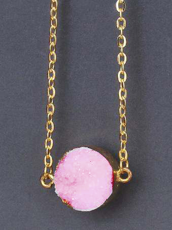 Gold wrap semi precious druzy stone pendant necklace - round