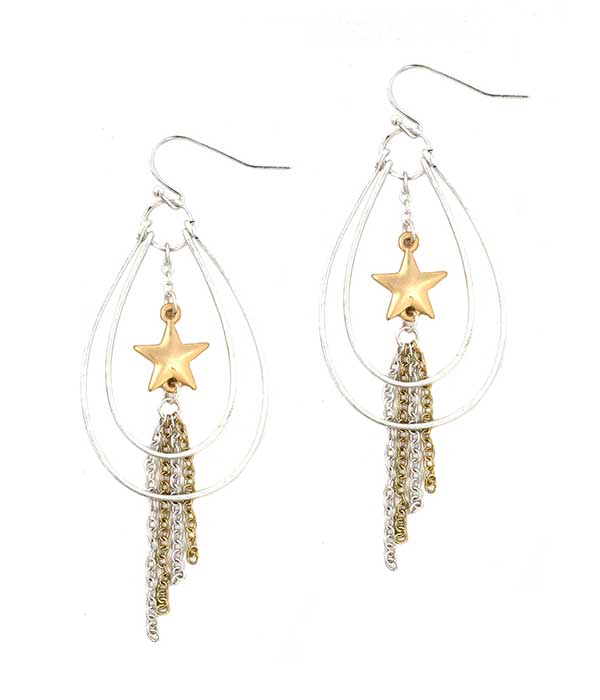 Wire metal teardrop and star earring