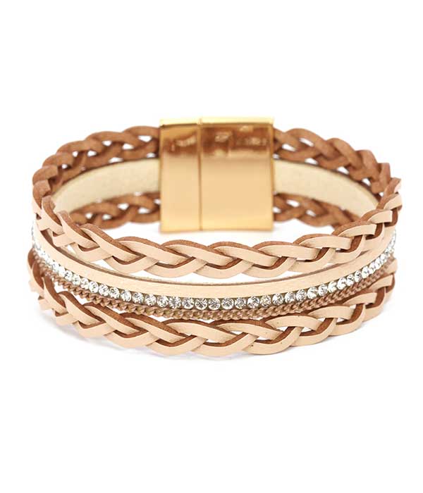 Multi layer woven leatherette magnetic bracelet